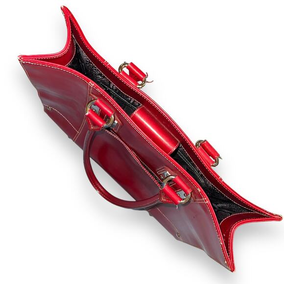 Wilsons Leather Womens Satchel Tote Bag Handbag Purse Red Leather Large - Picture 9 of 16